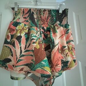 Aerie Green and Pink Athletic Shorts with Elastic Waistband